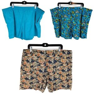 Lot of 3 Mens Vintage Swim Trunks Shorts Fish Geometric Solid Blue XL 2XL